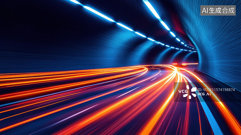 【AI数字艺术】科技感数据流隧道背景图片素材