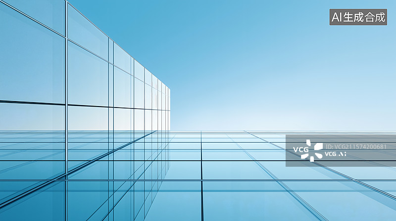 【AI数字艺术】玻璃幕墙下的蓝天图片素材