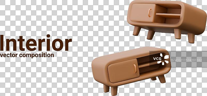 低矮的床头柜，带有空置的架子和门图片素材