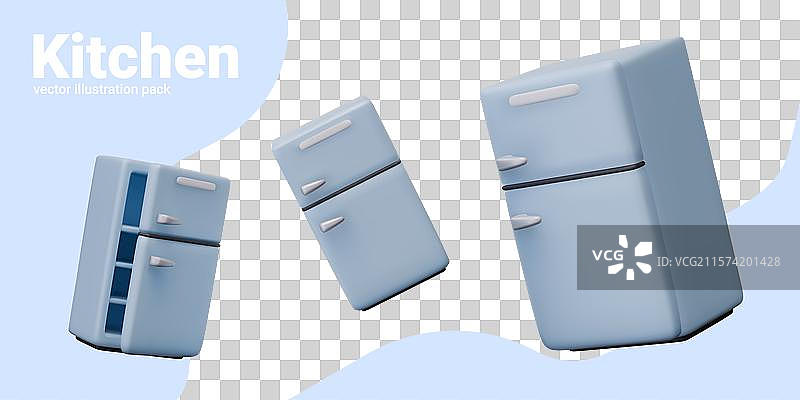 卡通风格的家庭中逼真的冰箱图片素材