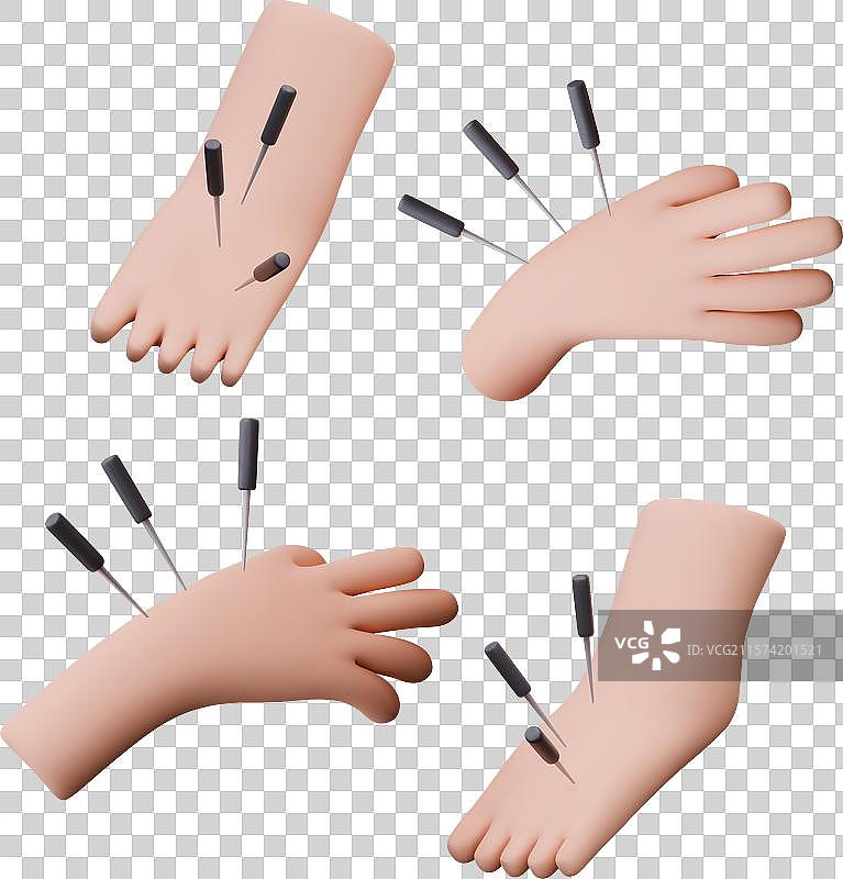 3D手和脚与特殊长针的套装图片素材