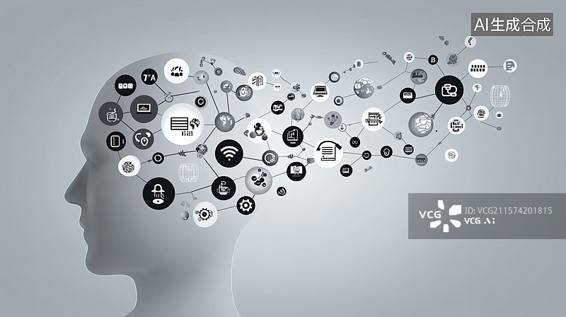 【AI数字艺术】人脑中的信息网络图片素材