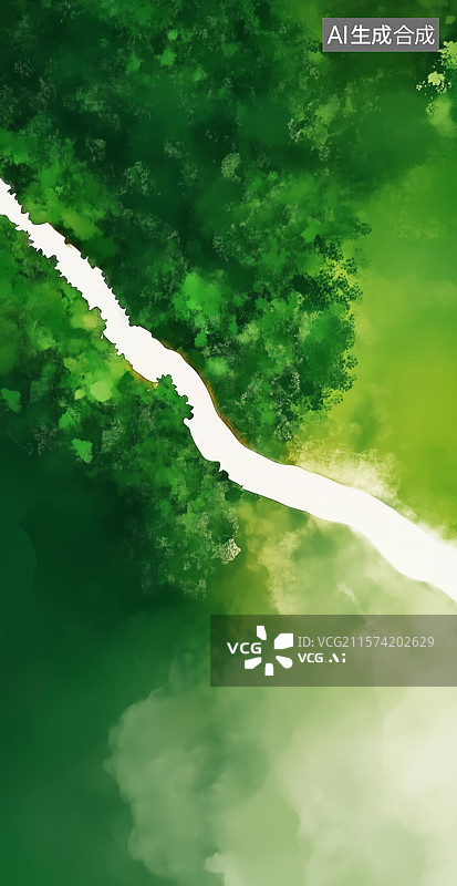【AI数字艺术】绿色河流的自然脉动图片素材