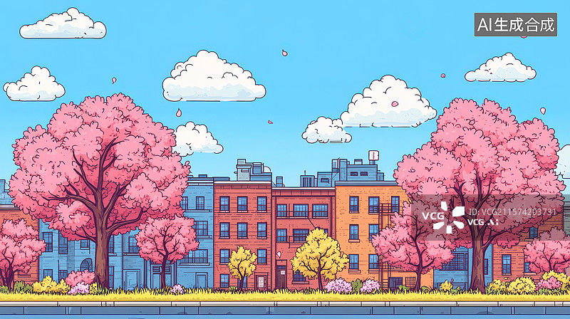 【AI数字艺术】卡通童话动画粉色小路图片素材