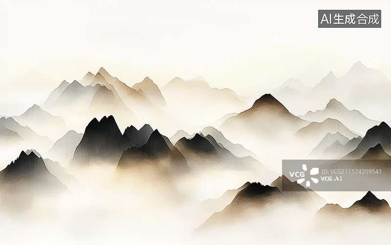 【AI数字艺术】山峦叠嶂，云雾缭绕图片素材