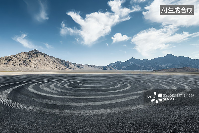 【AI数字艺术】沙漠赛道上的轮胎痕迹图片素材