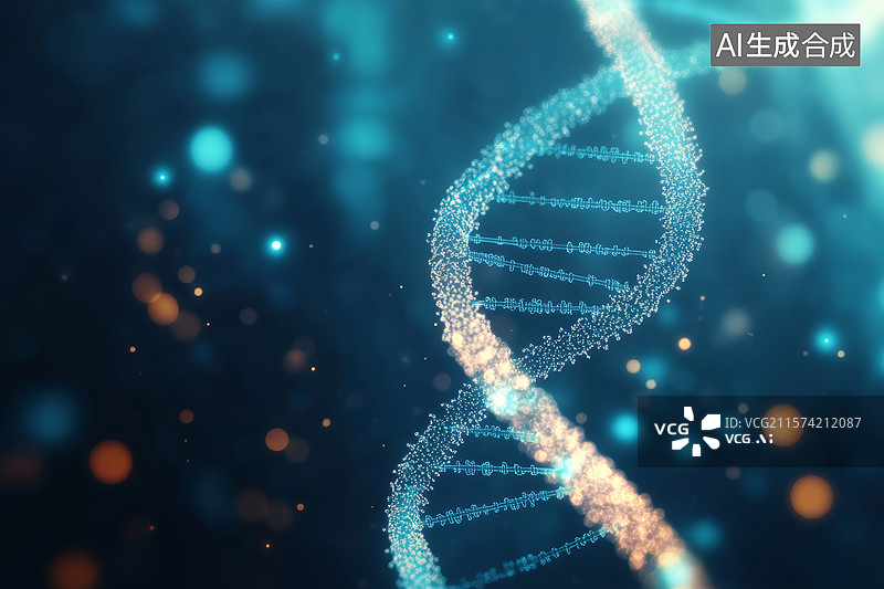【AI数字艺术】DNA双螺旋结构的数字渲染图片素材