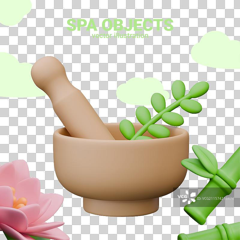 3D卡通风格的水疗用品：研钵图片素材