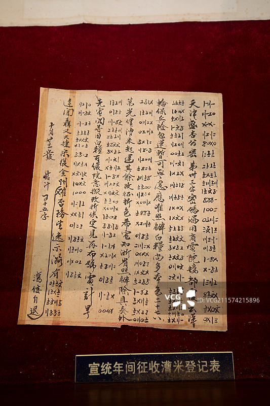 江苏省苏州市 漕运展示馆内的宣统年间征集漕米登记表 相关资料图片素材