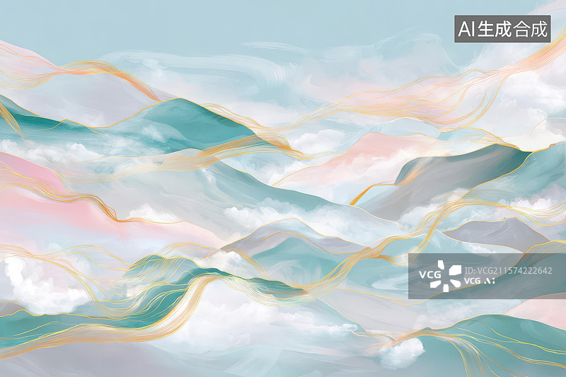【AI数字艺术】梦幻渐变波浪抽象艺术装饰画图片素材