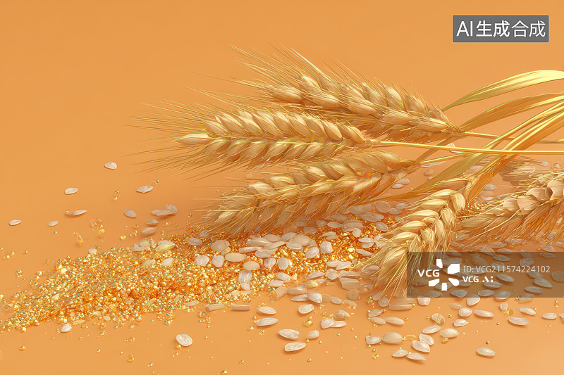【AI数字艺术】金黄麦穗谷物丰收农业场景图片素材