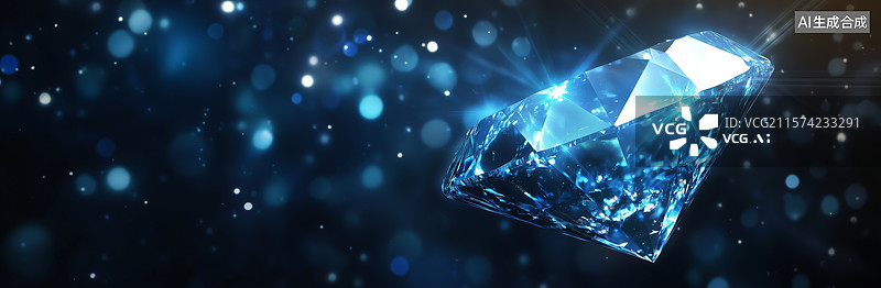 【AI数字艺术】璀璨蓝色钻石在星光背景中闪耀图片素材