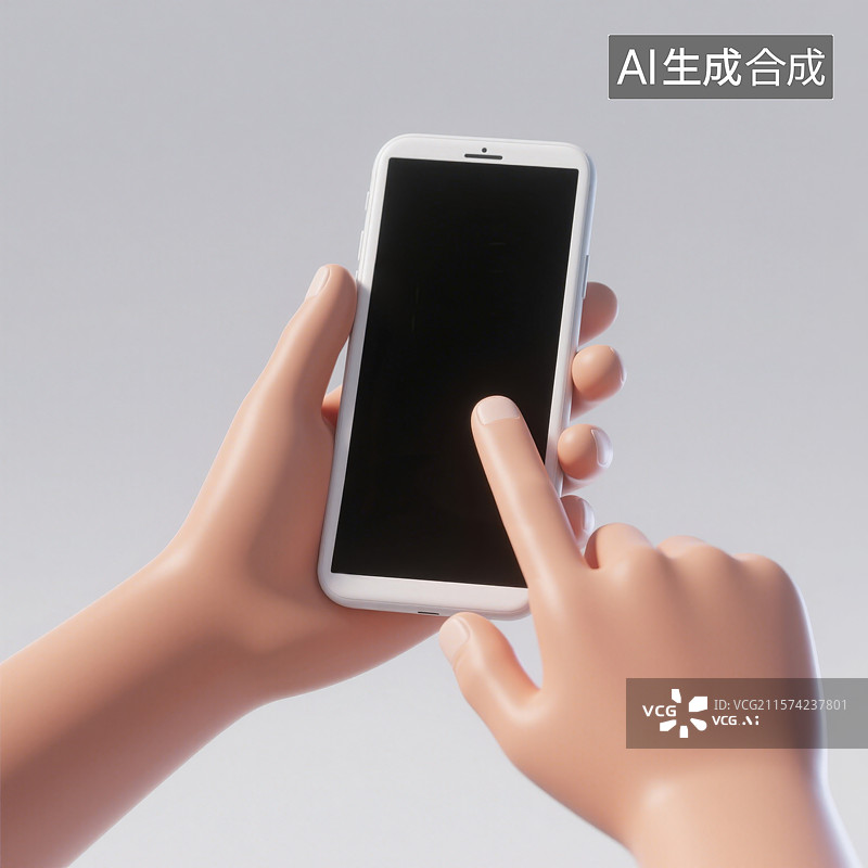 【AI数字艺术】3D渲染卡通人物手持黑屏幕智能手机图片素材