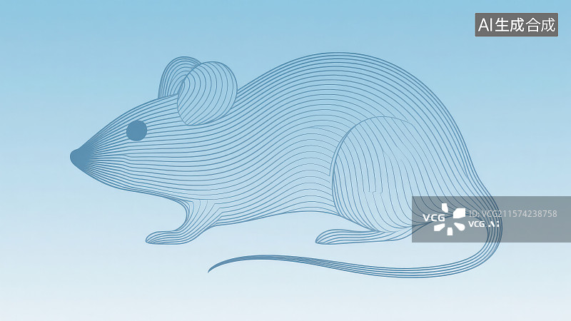 【AI数字艺术】浅蓝色极简线条艺术风格流动曲线勾勒“老鼠”轮廓，新年春节吉祥物属相传十二生肖动物“鼠”年图片素材