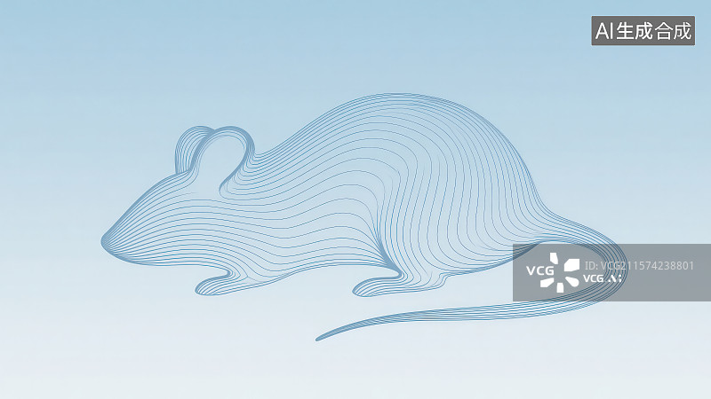 【AI数字艺术】浅蓝色极简线条艺术风格流动曲线勾勒“老鼠”轮廓，新年春节吉祥物属相传十二生肖动物“鼠”年图片素材