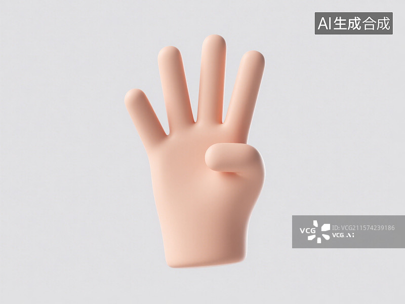 【AI数字艺术】3D渲染卡通人物伸出四根手指用手比数字4图片素材