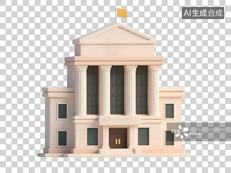 【AI数字艺术】卡通风格的银行大楼免扣元素图片素材