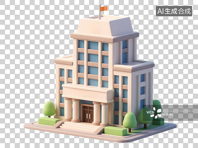 【AI数字艺术】卡通风格的银行大楼免扣元素图片素材