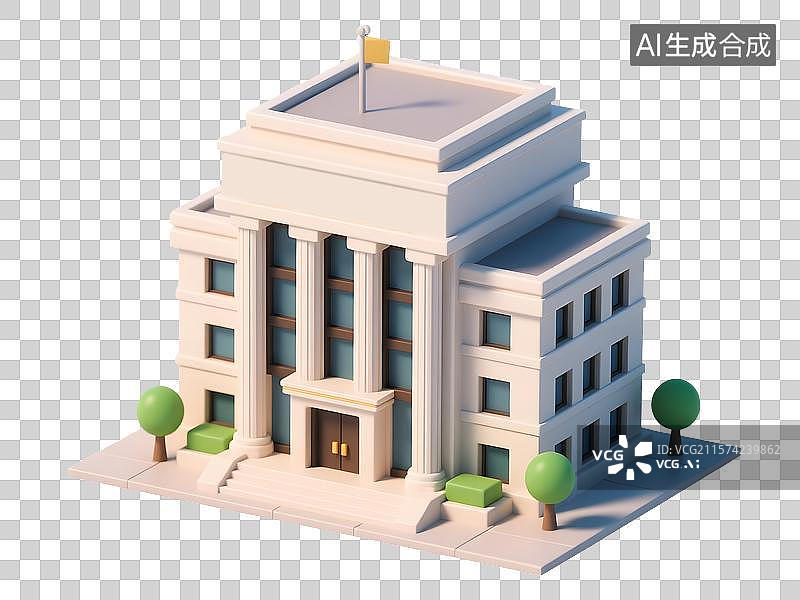 【AI数字艺术】卡通风格的银行大楼免扣元素图片素材