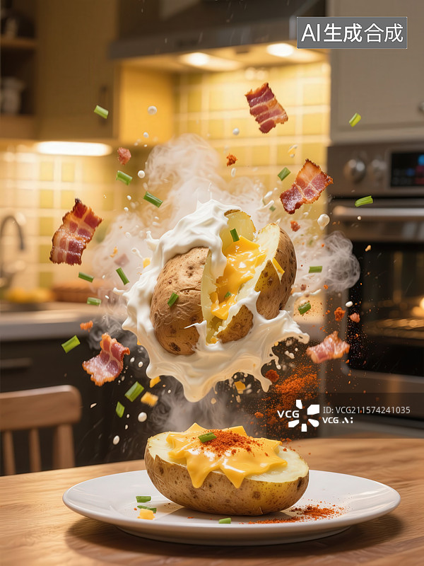 【AI数字艺术】烤马铃薯佐酸奶酱图片素材