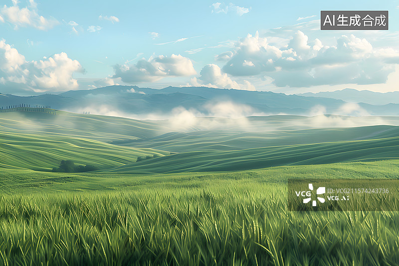 【AI数字艺术】浓雾中的茶山图片素材