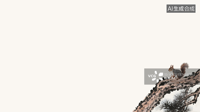 【AI数字艺术】树干上的松鼠水墨画背景右下图片素材
