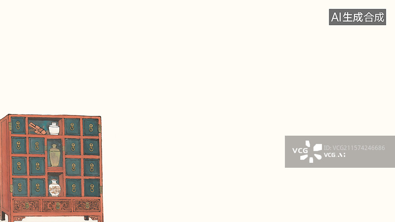 【AI数字艺术】中药柜子水墨画背景左下图片素材