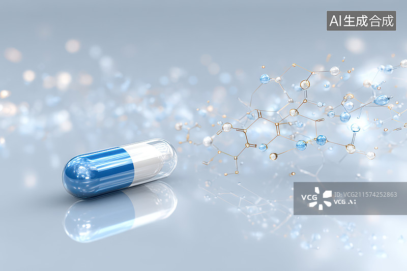 【AI数字艺术】胶囊内化学分子结构展示​图片素材
