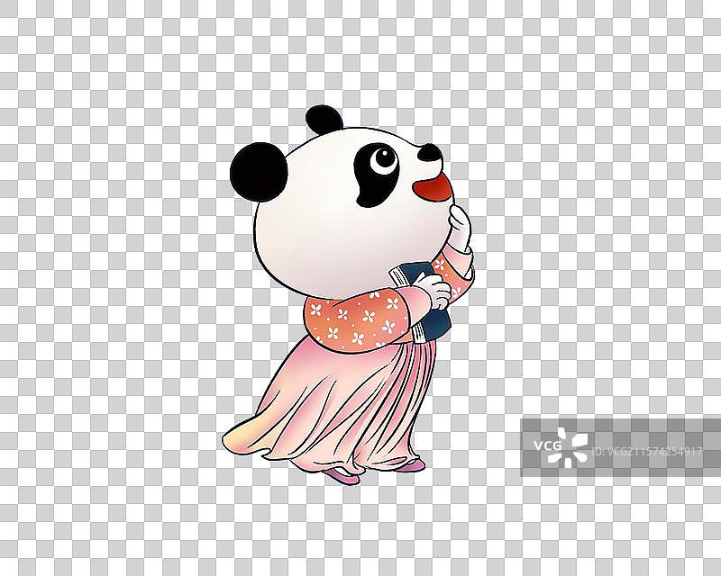 可爱的汉服熊猫学生形象考试答题插画图片素材