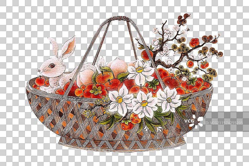 新年除夕中式非遗竹编水果花篮插画图片素材