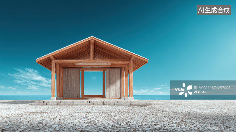【AI数字艺术】海边度假村建筑与碎石子地面平台图片素材