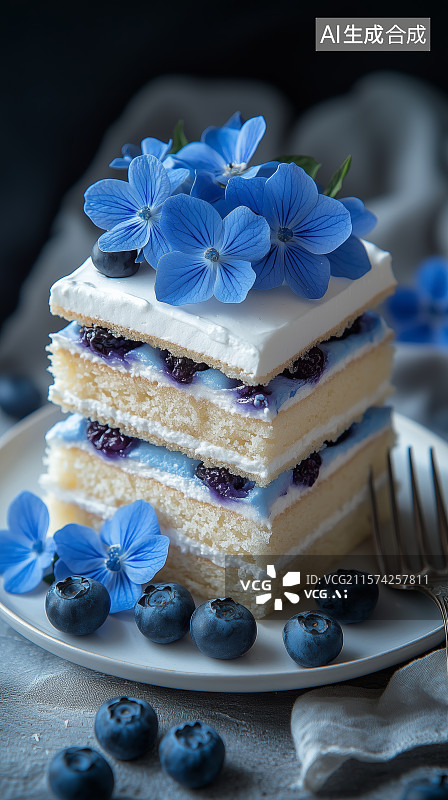 【AI数字艺术】蓝莓奶油蛋糕图片素材