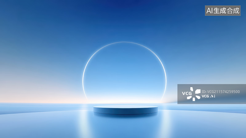 【AI数字艺术】蓝色发光科技感展台背景图片素材
