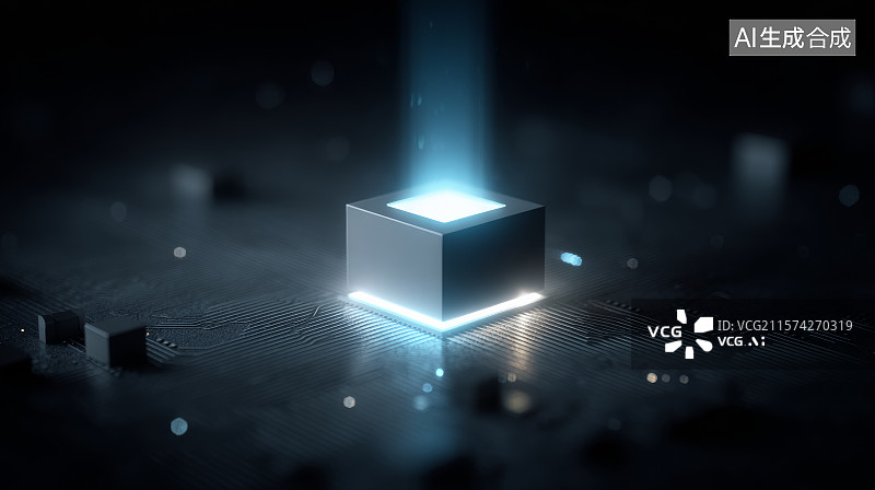 【AI数字艺术】发光中央芯片与主板构成的科技核心图像图片素材