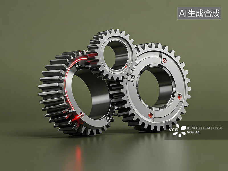 【AI数字艺术】三个齿轮的工业机械部件图片素材