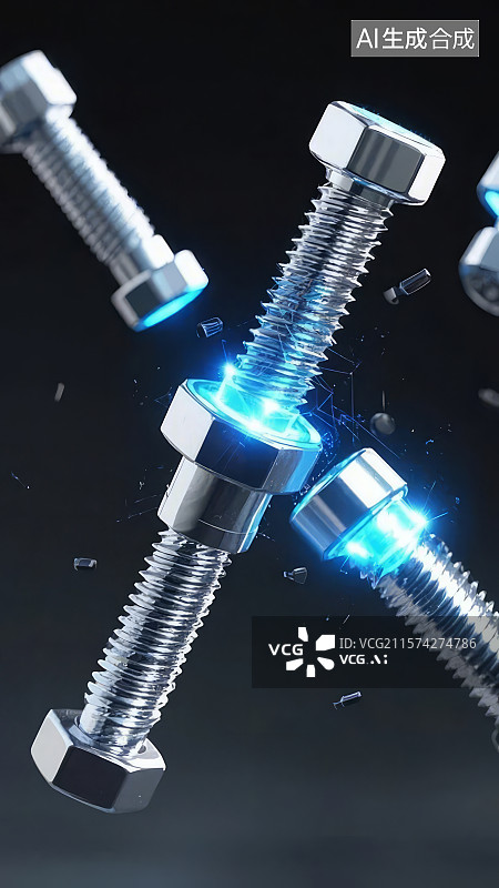 【AI数字艺术】发光的螺栓和螺母图片素材
