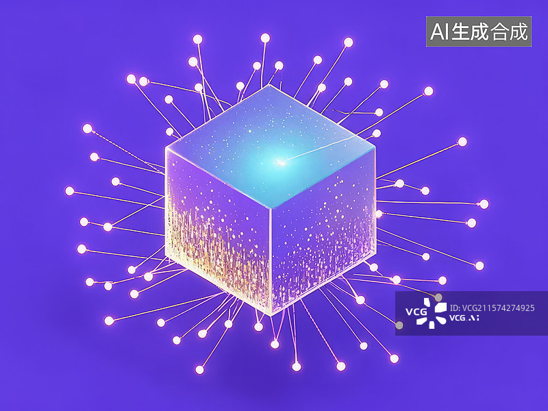 【AI数字艺术】发光立方体与连接点图片素材