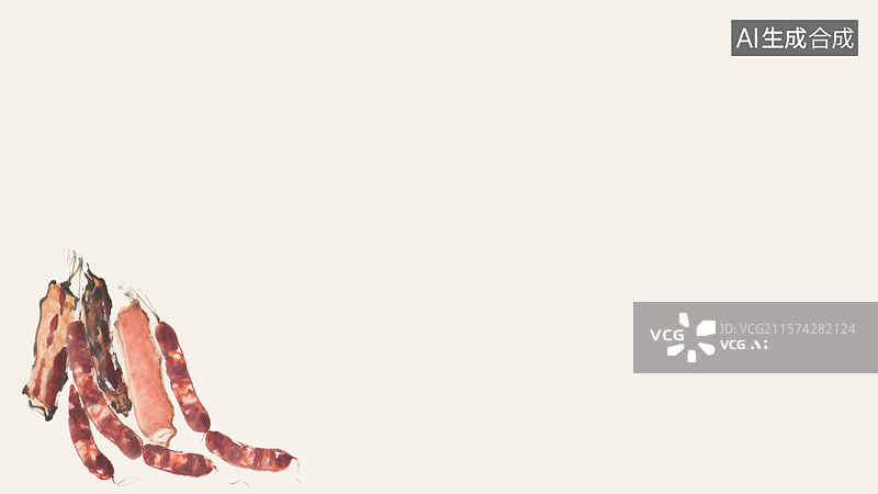 【AI数字艺术】香肠腊肉水墨画背景左下图片素材