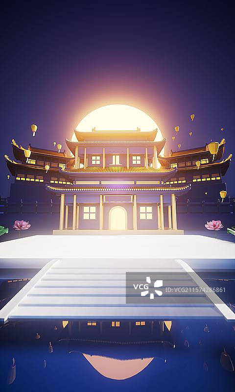 中国风C4D中秋节创意场景图片素材