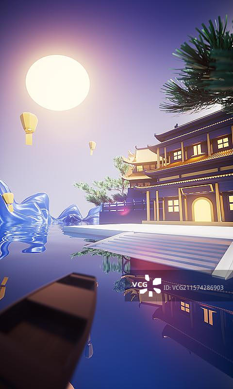 中国风C4D中秋节创意场景图片素材