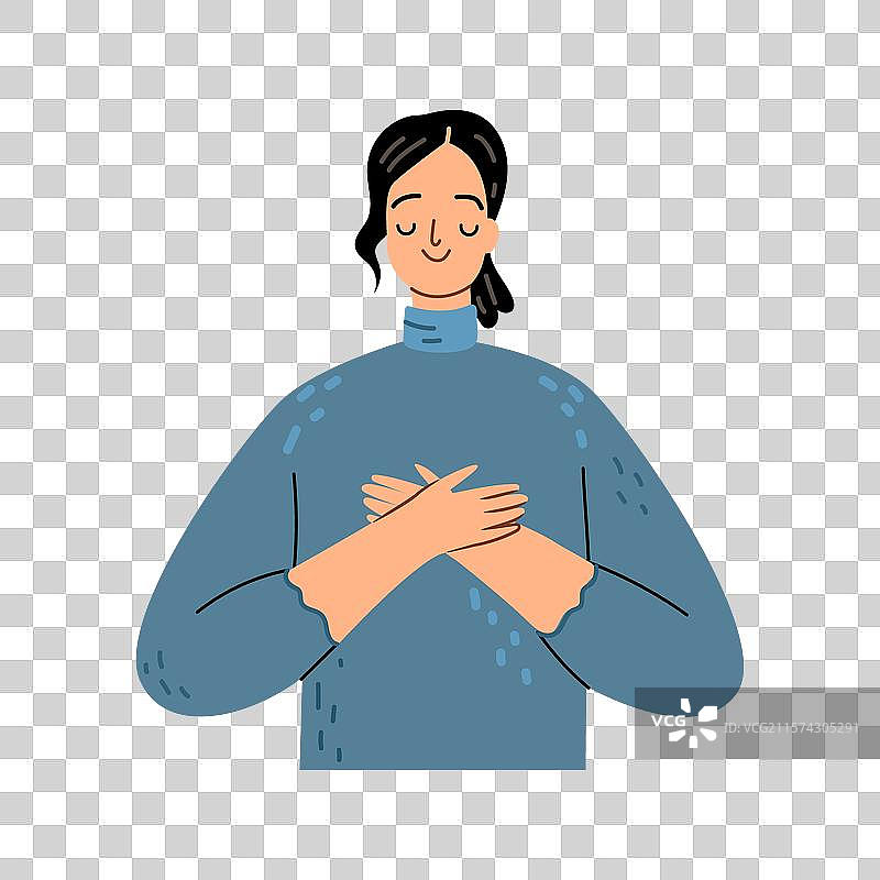 感恩的女性双手放在胸前冥想图片素材