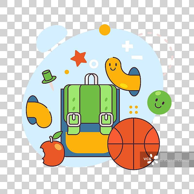 带有表情符号和球的书包图片素材