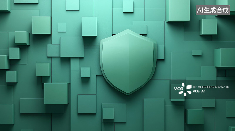 【AI数字艺术】绿色盾牌与立方体背景图片素材