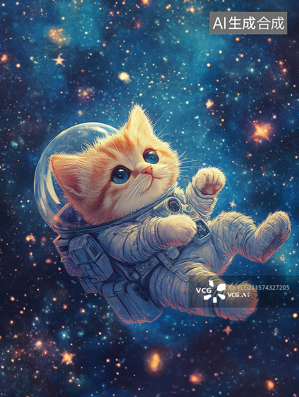 【AI数字艺术】太空中的宇航员小猫图片素材