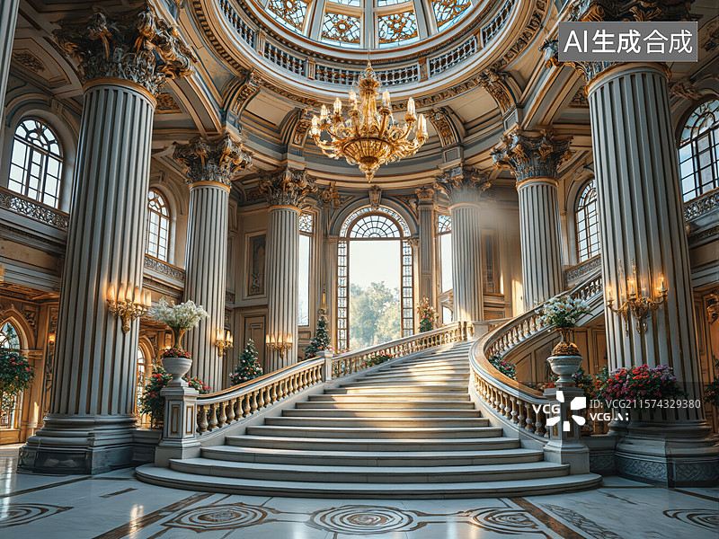 【AI数字艺术】华丽宫殿楼梯图片素材