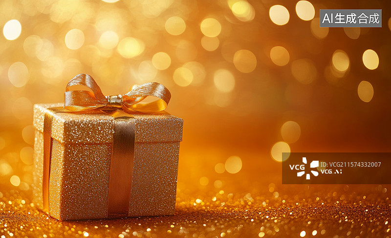 【AI数字艺术】金色礼物盒的梦幻场景图片素材
