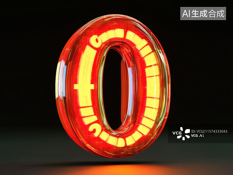 【AI数字艺术】发光红色字母O的立体图像图片素材