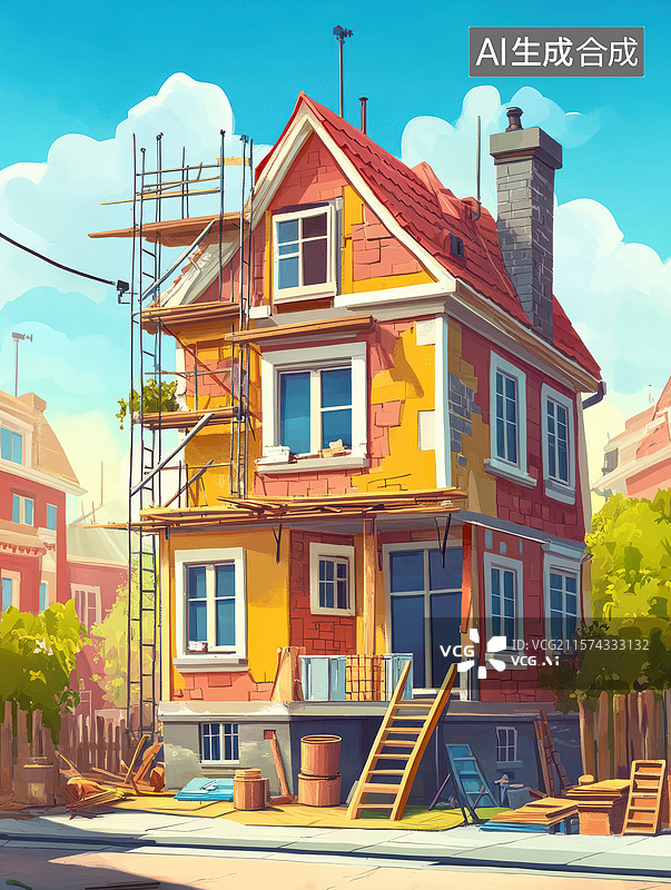 【AI数字艺术】正在翻新的三层住宅图片素材