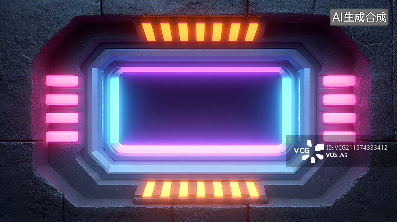 【AI数字艺术】抽象科技风矩形窗口特写插图图片素材