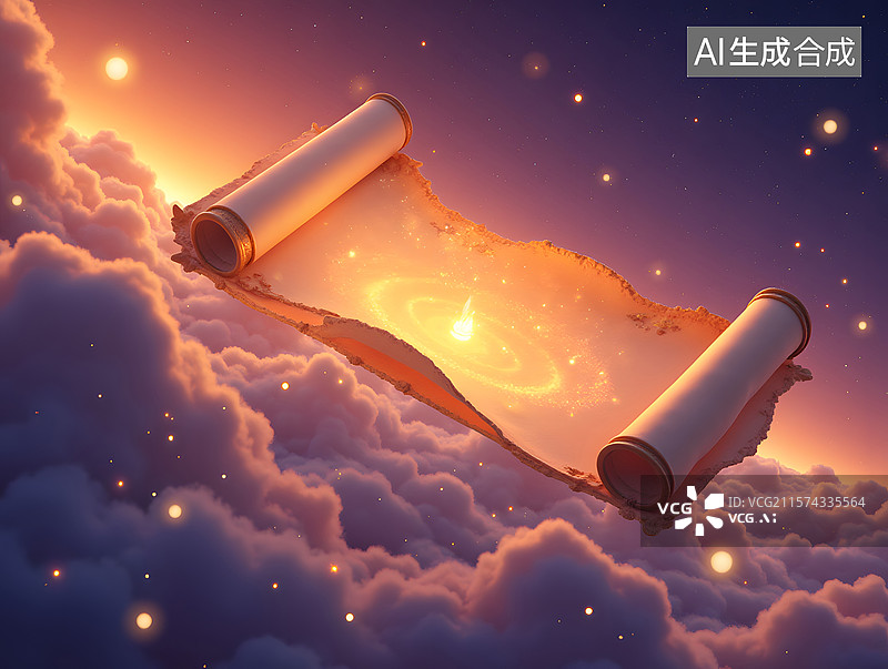 【AI数字艺术】中国风古风卷轴的3D渲染图片素材